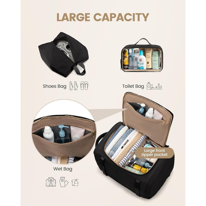 Рюкзак жіночий LOVEVOOK 40L для подорожей та авіаперельотів, Carry On, Beige Khaki