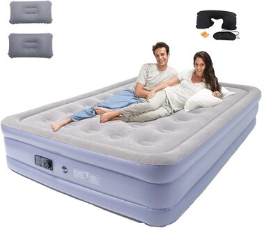 Надувне ліжко Icelus 204x153x23 см з повітряним насосом - ліжко для кемпінгу, подорожей та дому (2 особи)