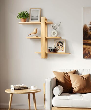 Полиця настінна SUMGAR з дерева, плаваюча, три яруси, 50x58 см (біла/дерево) для вітальні, спальні