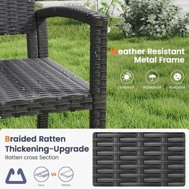 Садова лавка Udpatiо з ротангу для тераси, балкона та саду, чорна 123x63x86 см, витримує до 320 кг