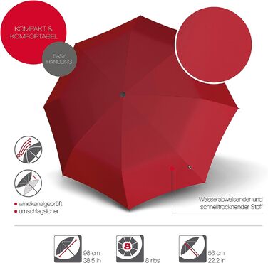 Кишенькова парасолька Knirps T.200 Duomatic Solids автоматичний з відкритим закриттям складний штормостійкий вітрозахисний червоний