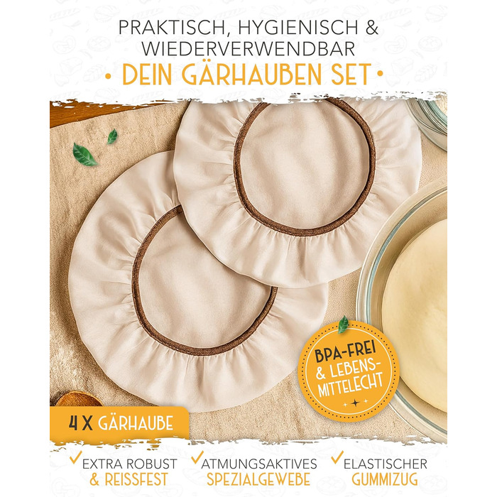 Набір для випічки хліба на заквасці: 2 гнізда для бродіння з ротангу, 600 мл закваски, гнітло, склянка та ніж для хліба. Аксесуари для випічки, 40x40x15 см