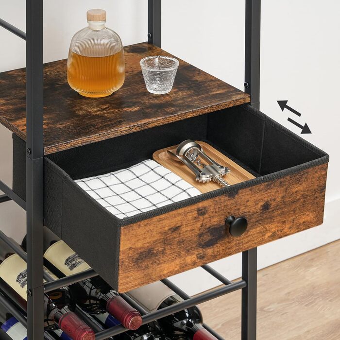 Стильна полиця для вина HOOBRO на 16 пляшок з 6 ярусами, з шухлядою, органайзер для вин, дерев'яний винний стенд, 40 x 30 x 102 см, вінтажний колір