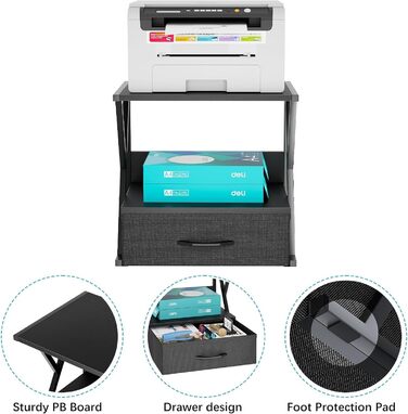 Підставка для принтера з ящиком, стіл-організатор, чорний. Підходить для офісу, дому, школи, копіювальних машин та сканерів