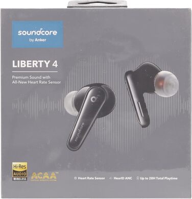 Навушники-вкладиші Soundcore Liberty 4, ANC, ACAA 3.0, звук високої роздільної здатності, датчик серцевого ритму, хмарний сірий