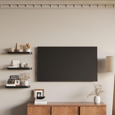 Набір з 3 настінних полиць Wandregal з дерева, чорного кольору - Плаваючі полиці з прихованим кріпленням для вітальні, спальні, кухні, для книг та декору