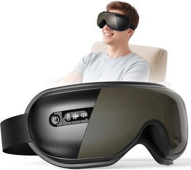 Масажер для очей XJUGEZ з підігрівом, вібрацією та Bluetooth, 4 режими, маска для очей, покращує сон, подарунок для жінок та чоловіків, чорний