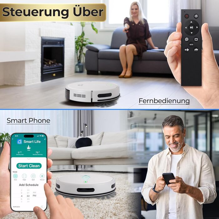 Робот-пилосос SereneLife з функцією миття підлоги, 3-в-1, з керуванням через додаток, для видалення шерсті тварин та прибирання килимів (1000Pa)