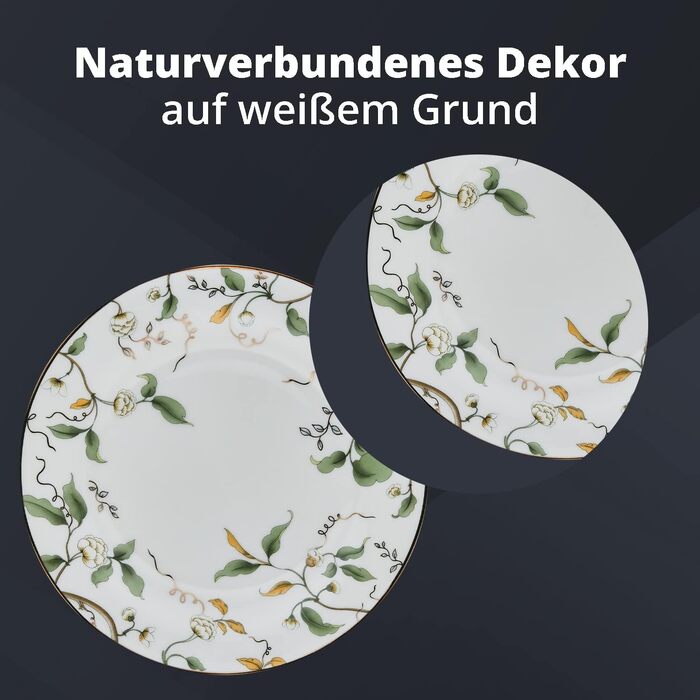 Кавовий сервіс на 6 осіб з Bon China порцеляни: 20-ти частинний набір посуду, білий з квітковим візерунком (6 тарілок, 6 чашок, 6 підставок)