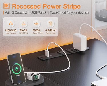 Комп'ютерний стіл ODK для геймінгу L-подібний з розетками, полицями та підставкою для ПК. Підходить для дому та офісу, компактний, 101,6 см