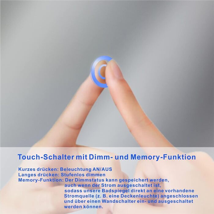 Дзеркало для ванної кімнати AQUABATOS LED 50x70 см з підсвіткою, сенсорне керування, холодний білий світ (6400K), IP44, CE, енергозберігаюче