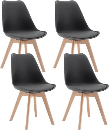 WOLTU Комплект з 4-х кухонних стільців, скандинавський дизайн, штучна шкіра, масивні дерев'яні ніжки, до 150 кг, сірий