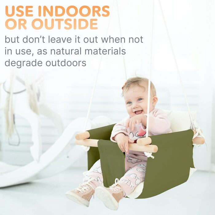 Дитяча гойдалка Cateam з дерева для дому та саду. Безпечна гойдалка для малюків від 12 місяців, різні кольори (зелений).