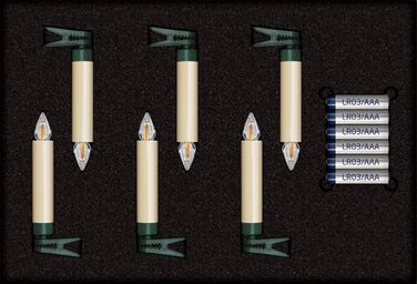 LED-свічки для ялинки Lumix SuperLight Flame Mini Elfenbein, 9 см, тепле біле світло, без пульта, таймер 4 години, розширений набір 6 шт.