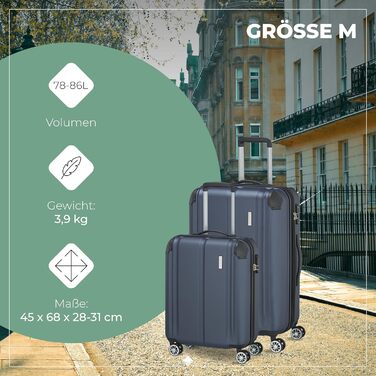 Набір валіз Travelite 3 шт. з жорстким корпусом (L/M/S), 4 колеса, City, валіза ручної поклажі S, валізи-ролери з антицарапинним покриттям, TSA замок + розширюваний клапан (окрім розміру S), Набір валіз-ролерів (L/M/S) Marine