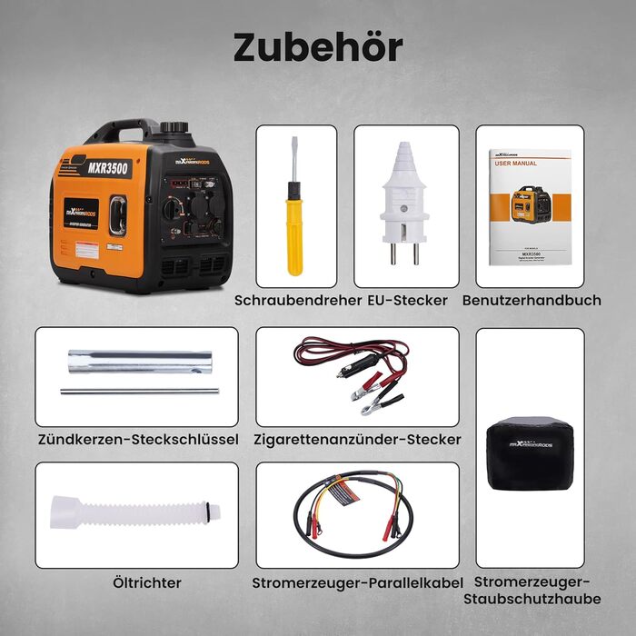 Інверторний генератор maXpeedingrods 3300W: тихий, портативний, для кемпінгу та подорожей, з USB та 230V, 4-тактний, бензиновий