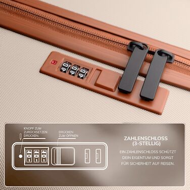 Набір валіз FERGÉ з твердим корпусом (5 шт.) Milano: 3 розміри + сумка для подорожей + органайзер для туалетних речей - 3 шт. Чотирьохколісні валізи, легкі, чорні (великий кофр 65 см, бежево-коричневий)