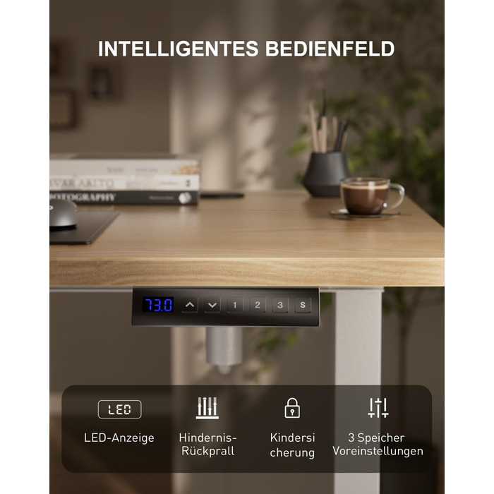 Регульований стіл з підняттям, USB-зарядкою та розеткою, 100 x 60 см. Електричний стіл, регульований комп'ютерний стіл з пам'яттю 3-х функцій, білий (горіх, 100 x 60 см)