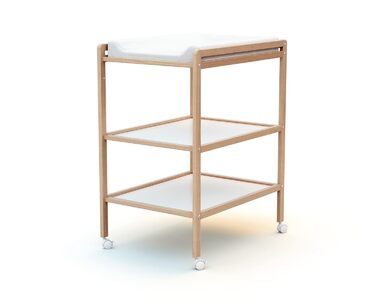 Комод для переодягання AT4 з 2 полицями, лакований бук, 75 x 58 x 94 см, з колесами, компактний, для дитячої кімнати
