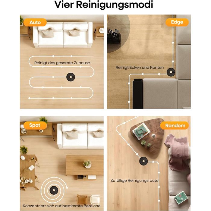 Робот-пилосос з функцією миття 5000Pa, 3-в-1 з часом роботи 180 хвилин, для прибирання шерсті тварин та килимів, з керуванням через додаток, чорний