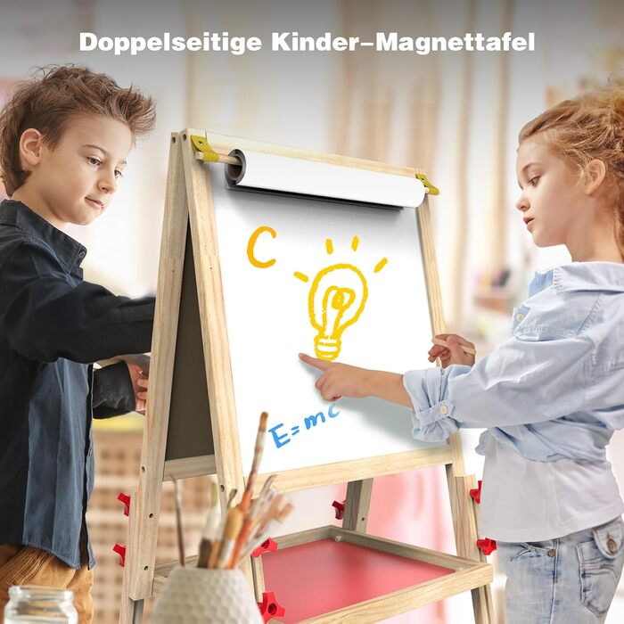 Мольберт для малювання Joyooss для дітей, регульований дерев'яний мольберт, двосторонній, сухий маркер, з аксесуарами для малювання, подарунок для дітей 4-8 років (РОЖЕВИЙ)