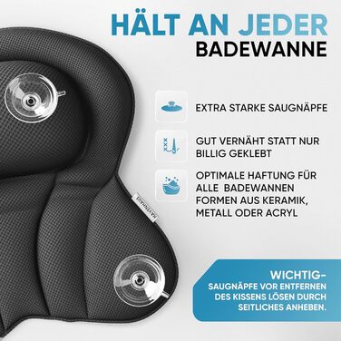 Преміум подушка для ванни XXL рожева | Додаткова підтримка для шиї та плечей | Швидковисихаюча, пральна подушка для ванни з 4 великими присосками | Подушка для ванни рожева (XX-Large, Чорний)