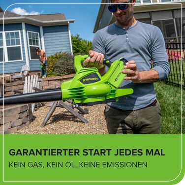 Акумуляторний листозбірник/лістовий повітродув Greenworks 40V GD40BVK2X з безщітковим двигуном, 370 км/год, 14.17 м³/хв, 45л мішок для збору листя, 3 роки гарантії, 5Ah акумулятор та універсальне зарядне пристрій + бонусний акумулятор 4Ah