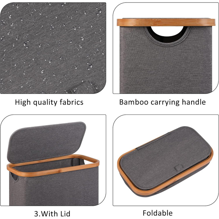 Кошик для білизни Merkisa 60 л з кришкою, сірий. Організація простору, для одягу, іграшок, рушників