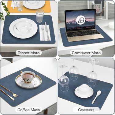 Набір підставок під тарілки 6 шт., синій, 40x30 см, нековзкі, миючіся, з термостійкого кожзаму