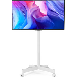 Мобільний телевізійний візок HOLMAXD: регульований стійкий стенд для телевізорів 58-165 см (23-65 дюймів), до 50 кг, з нахиленою підставкою, білий, для саду