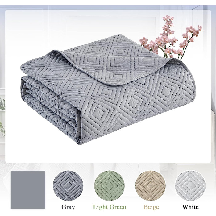 Покривало Qucover покривало для ліжка 240x260 см сірого кольору, покривала з мікрофібри, Комплект покривала для ліжка з 2 наволочками 50x75 см, стьобана ковдра, зшита методом 3D-ультразвуку, покривало для дивана покривало для ліжка покривало 240x260 сірог