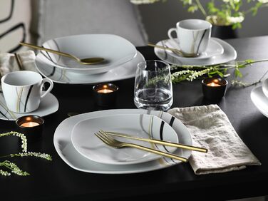 CreaTable Серія Square City Line: 18-частинний набір посуду на 6 осіб, кавовий сервіз з порцеляни, придатний для миття в посудомийній машині та використання в мікрохвильовій печі, преміум-якість