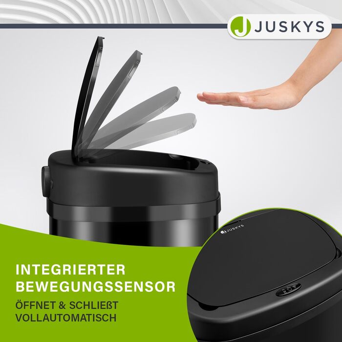 Відро для сміття Juskys з датчиком руху, біле, 60 л - кутовий контейнер з кришкою-затискачем для сміттєвих пакетів, нержавіюча сталь, безконтактне відкривання