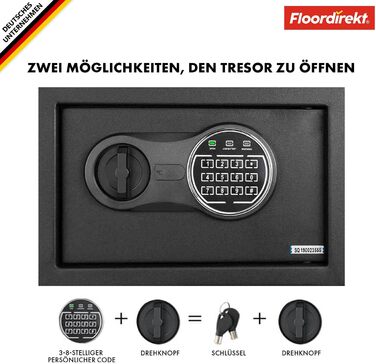 Мобільний сейф Floordirekt Tresor Grasberg: захист для дому, 20x31x20 см, антрацит, електронний та комбінаційний замок, настінний сейф з болтами та ключем