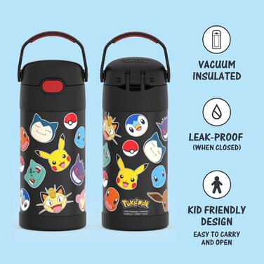 Дитяча солом'яна пляшка THERMOS FUNTAINER 12 унцій з нержавіючої сталі з вакуумною ізоляцією, покемони