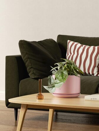 Набір горщиків для квітів LE TAUCI (3 шт.) з кераміки, діаметр 11, 13, 17 см, з підставками та дренажними отворами, реактивна глазур, бежево-рожевий