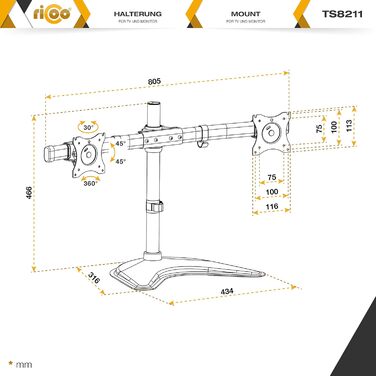 Кріплення для монітора RICOO TS7011: підставка для монітора 12-27 дюймів, кріплення VESA 75/100, настільний кріплення для комп'ютера