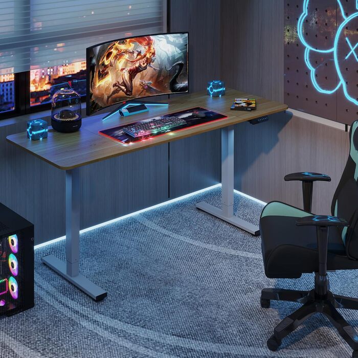 Регульований стіл Sanodesk з 2 моторами – електричний стіл для роботи та ігор, з функцією пам'яті, 140x70 см (білий + акорн)