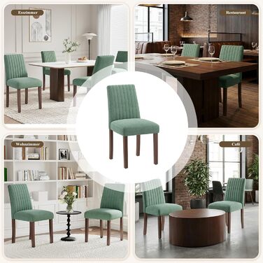 COLAMY Комплект обідніх стільців для кухні та їдальні (6 шт), зелені, з м'яким сидінням та спинкою, дерев'яні ніжки