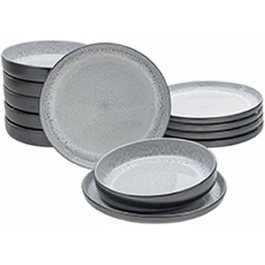 Набір посуду Nordic Fjord Series 18 предметів, набір тарілок з керамограніту (набір тарілок із 12 предметів, Frost), 21551