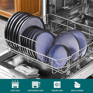 Набір посуду Steingut vancasso AMBER на 6 осіб (24 шт.): тарілки, супові тарілки, десертні тарілки, миски, реактивна глазур, колір фіолетовий, безпечний для миття в посудомийній машині