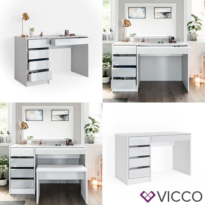 Туалетний столик Vicco Херес, білий глянець, 120 см