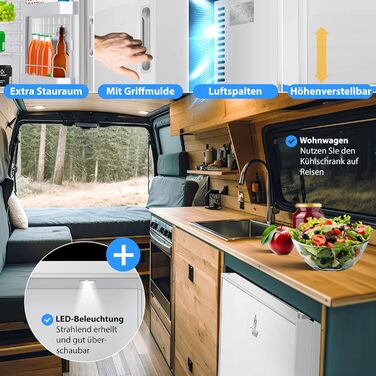 Міні-холодильник KESSER® 40L з дверцятами зі скла: ідеальний для кемпінгу, офісу, спальні, готелю, кухні. Безшумний, з можливістю зміни дверцят, внутрішнім освітленням та відкривачем для пляшок. Білий.