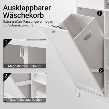 Шафа для ванної кімнати SoBuy з кошиком для білизни, вузька, висота 171 см, 6 полиць, 2 шухляди, білий колір, 60x37x171 см (BZR104-W)