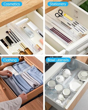 Набір роздільників для ящиків Cexovo, 8 шт., регульовані, пластикові. Роздільники для ящиків кухні, шафи, спальні, комода. Прозорі.