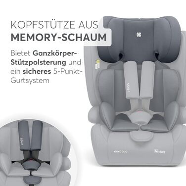 Автокрісло KikkaBoo 9-36 кг i-PASS, група 1/2/3, i-Size, 15 місяців - 12 років, сірий колір