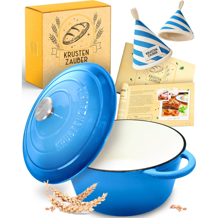 Форма для випікання хліба з чавуну з кришкою Krustenzauber - 28 см, 4.7л, блакитна