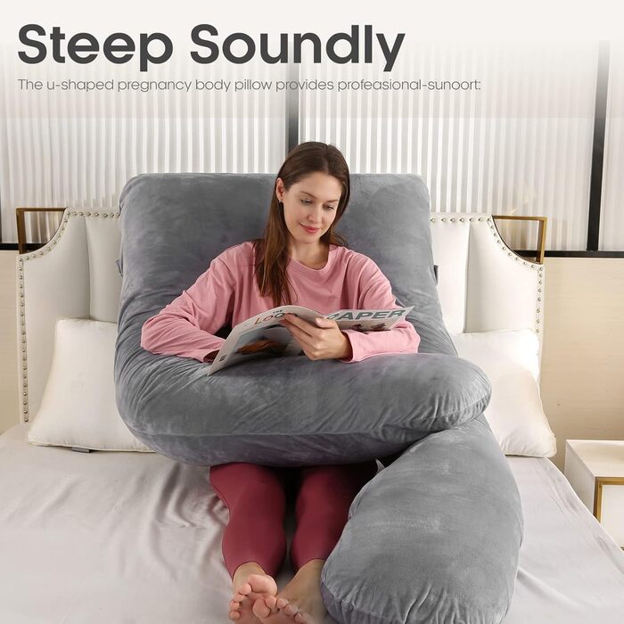 Подушка для вагітних W&D's Dream 160 см XXXL, подушка для годування, U-подібна форма, сіро-темний колір, 160*78 см
