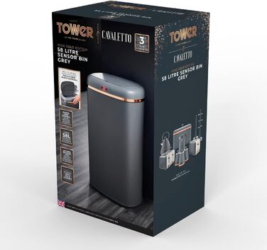 Tower 58 - квадратний сміттєвий бак з датчиком, сірий та рожеве золото