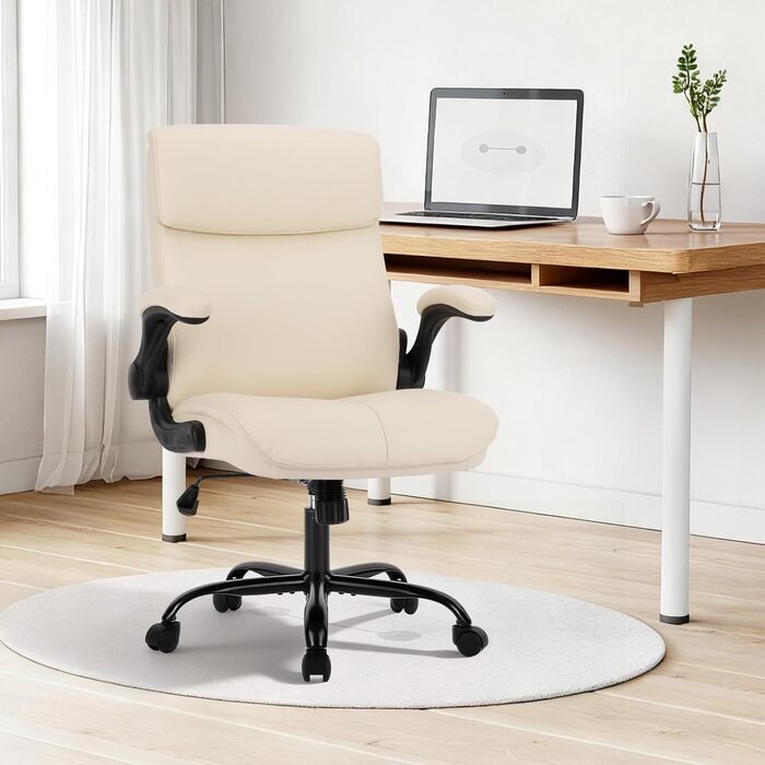 Офісний крісло Colamy: ергономічне, з високою спинкою, регульовані підлокітники, шкіряне покриття (слонова кістка)